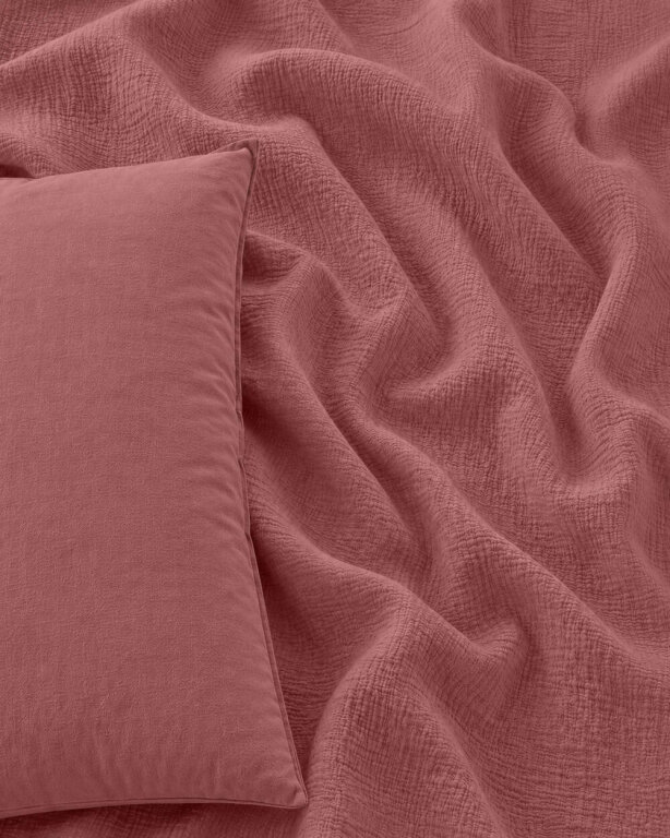 Pościel muślinowa dwuwarstwowa 220x200cm + 2x70x80cm - muślin + bawełna Vintage Rose (3)