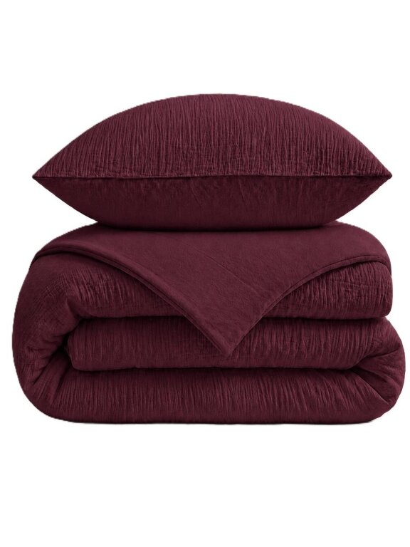Pościel muślinowa dwuwarstwowa 220x200cm + 2x70x80cm - muślin + bawełna Burgundy (8)
