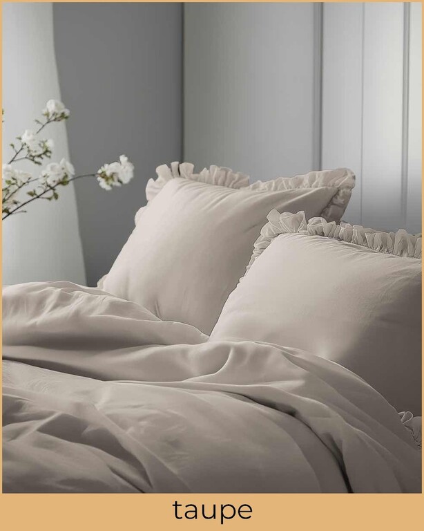 Pościel z falbaną 160x200cm 100% BAWEŁNA pościel w stylu BOHO kolor TAUPE (5)