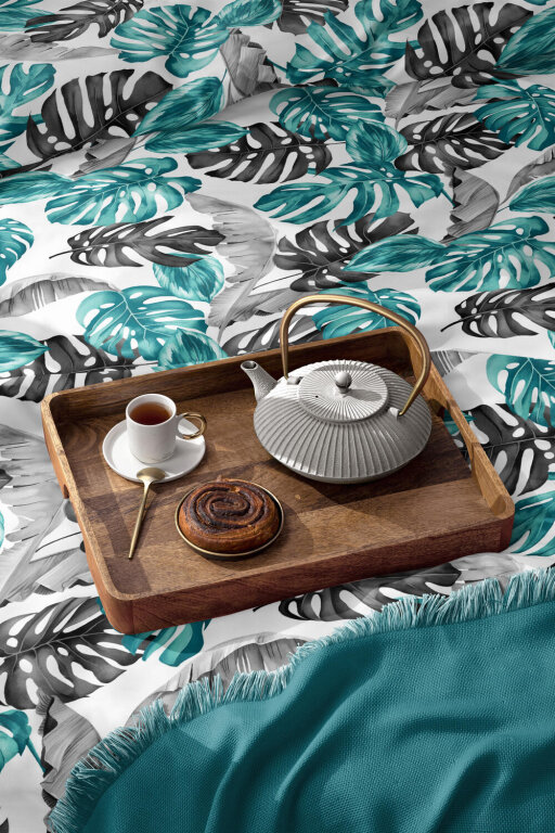 Pościel z Kory 160x200 + 2x70x80 Bawełna 100% Bielawa Produkt Polski - TURKUS LIŚCIE 3D (7)