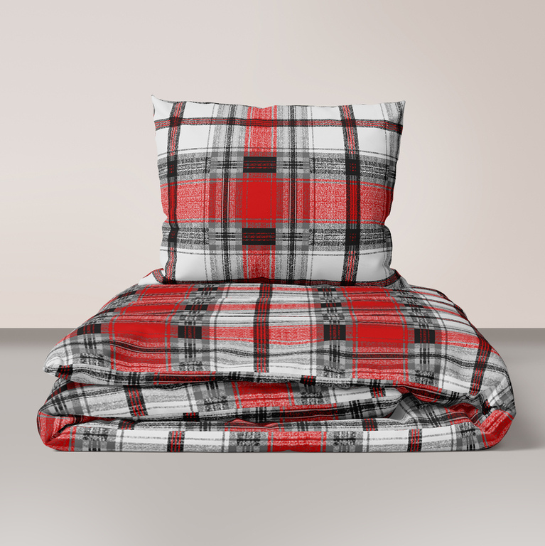 Pościel z Kory 160x200 + 2x70x80 Bawełniana Produkt Polski Bielawa - Krata Krzyś czerw. (1)