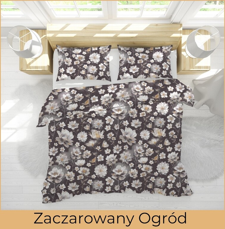 POŚCIEL HOTELOWA 140x200cm + POSZEWKA 70x80 BAWEŁNA 100% wzór: Zaczarowany Ogród (3)