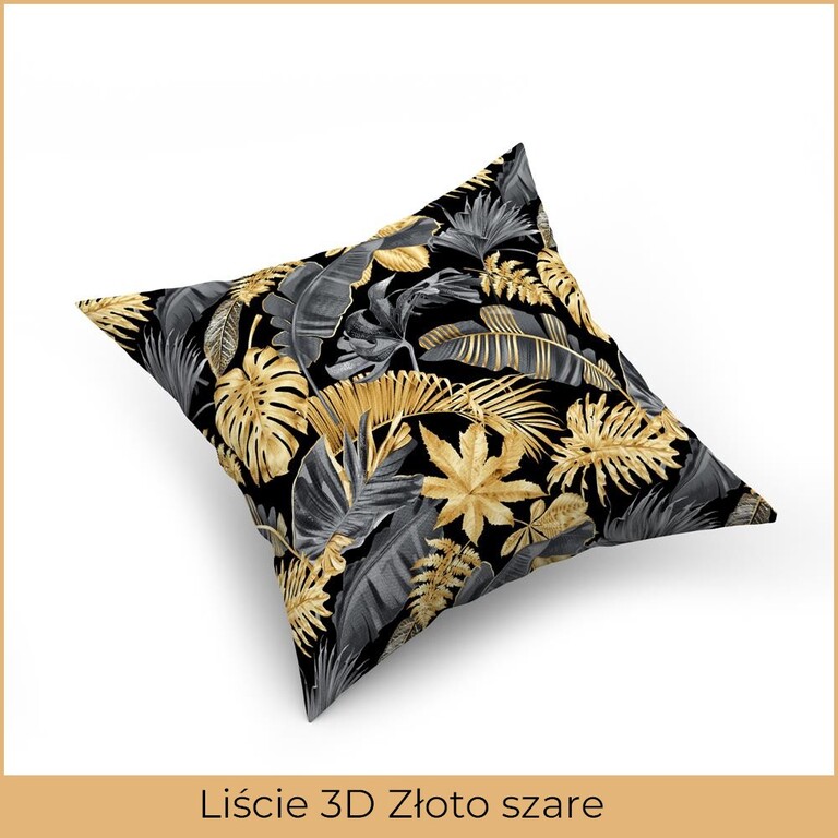 Poszewka na poduszkę jasiek 40x40cm, 100% Bawełna Liście 3D złoto szare (2)