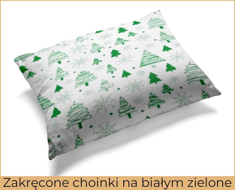 Poszewka 70x80cm na poduszkę 100% bawełna - Zakręcone choinki na białym zielone (2)