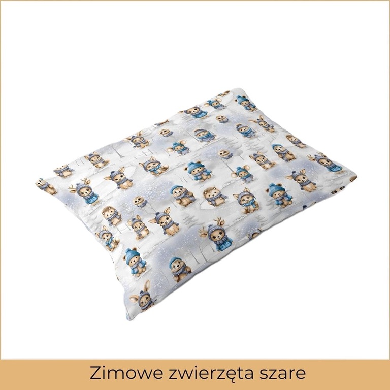 Poszewka ZIMOWA na poduszkę 50x70cm BAWEŁNA CERTYFIKAT - Zimowe Zwierzęta Szare (7)