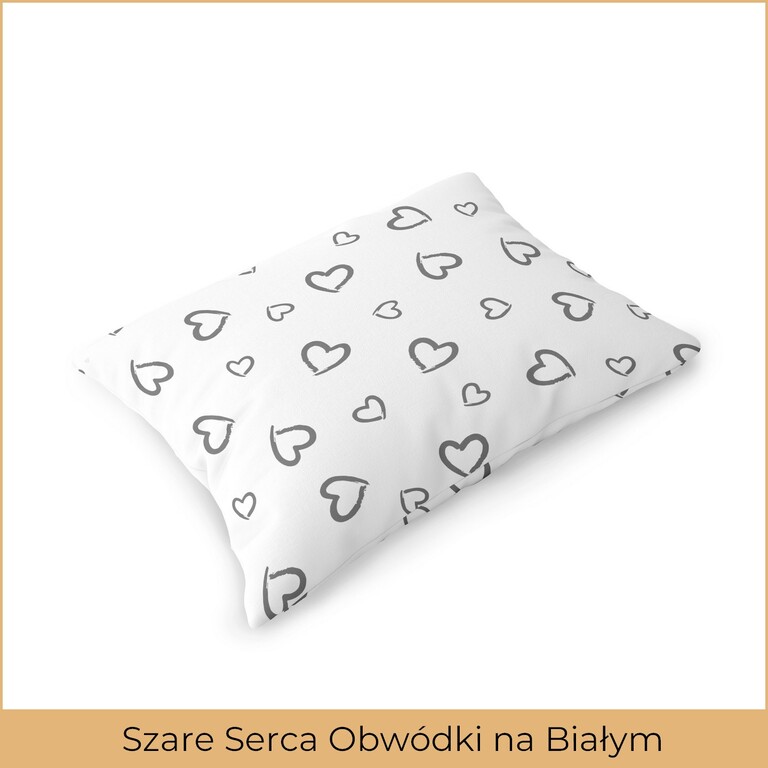 Poszewka na poduszkę 40x60cm BAWEŁNA 100% CERTYFIKAT - Szare Serca Obwódki na Białym (2)