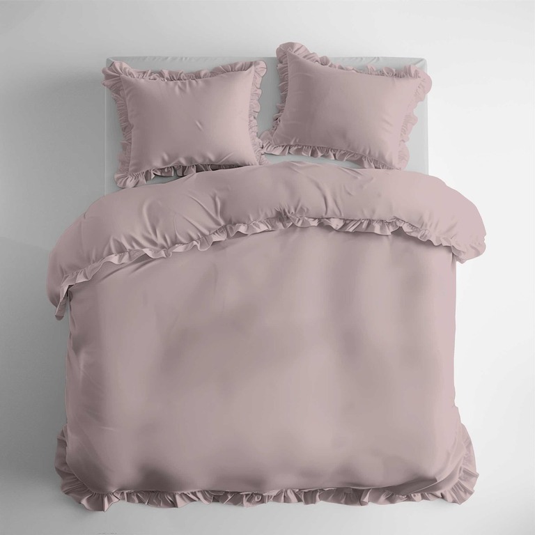 Pościel z falbaną 160x200cm 100% BAWEŁNA pościel w stylu BOHO kolor RÓŻ / PINK (2)