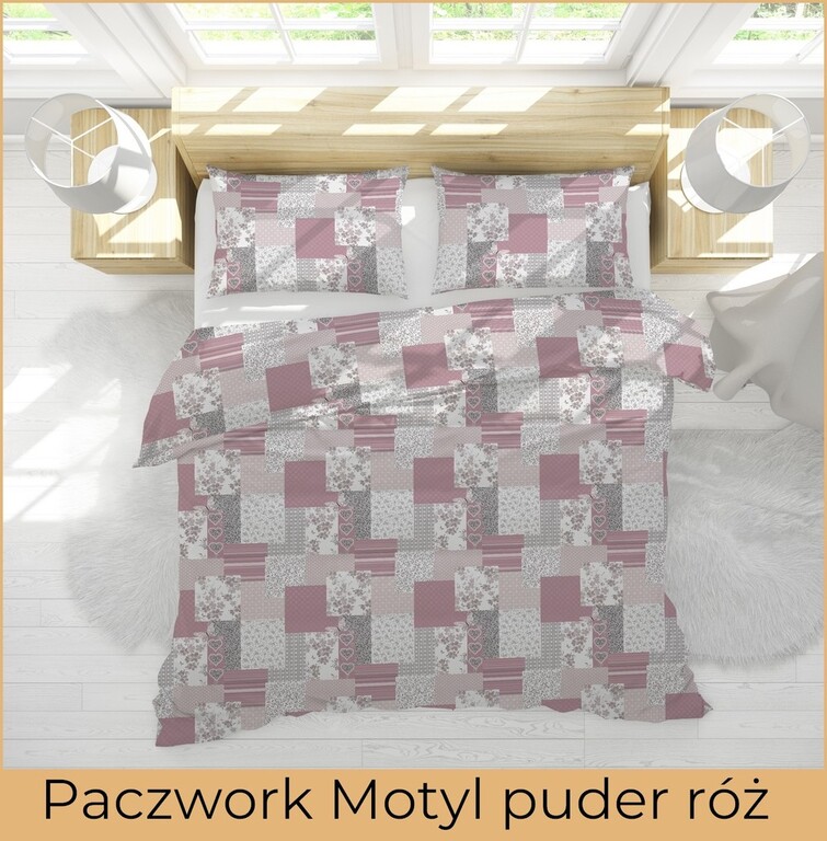 Pościel z kory 200x220 cm + 2x 70x80 cm POLSKA PRODUKCJA , wzór: Paczwork Motyl Puder Róż (3)