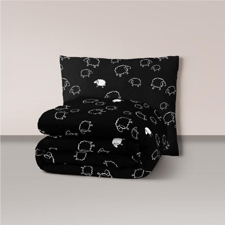 Pościel z Kory 140x200 + 1x70x80 Bawełna 100% Bielawa Produkt Polski - PRESTIGE Baranki czarne (1)