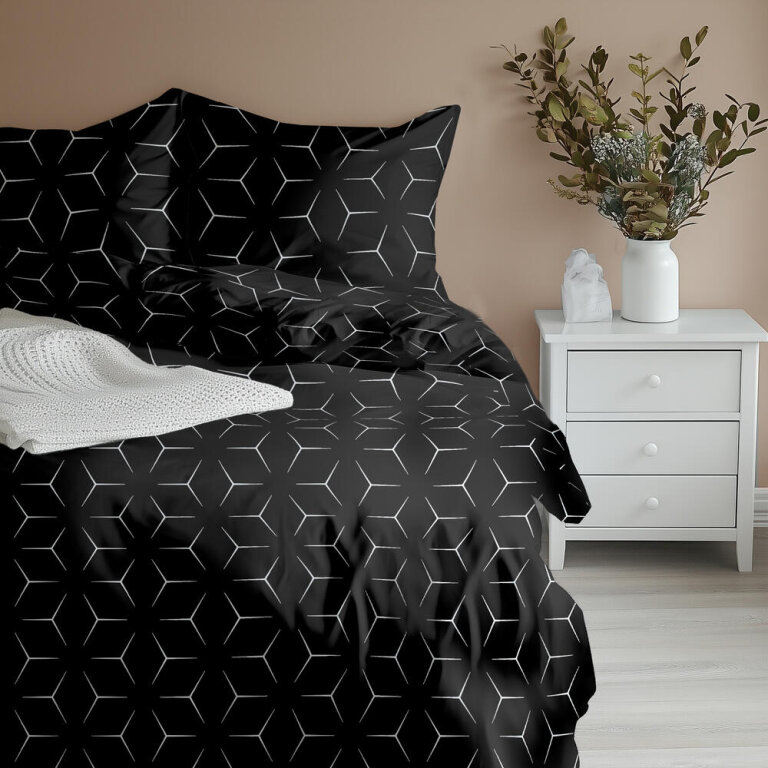 Pościel z kory 140x200 + 1x70x80 Bawełna 100% Bielawa Produkt Polski -  MILANO CZARNO BIAŁE (11)