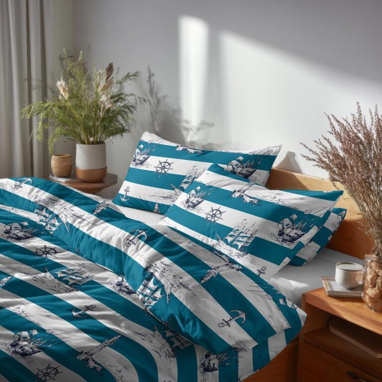Pościel z Kory 140x200 + 1x70x80 Bawełna 100% Bielawa Produkt Polski - Marynarski (8)