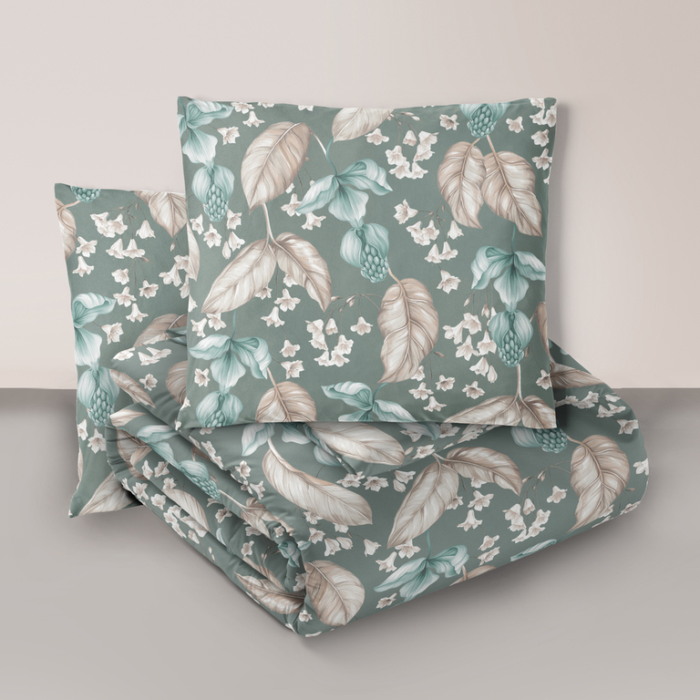 Komplet Pościeli 160x200 + 2x 70x80,  100% Bawełna, 140g/m2, wzór: Kwiat Pustyni Szałwia