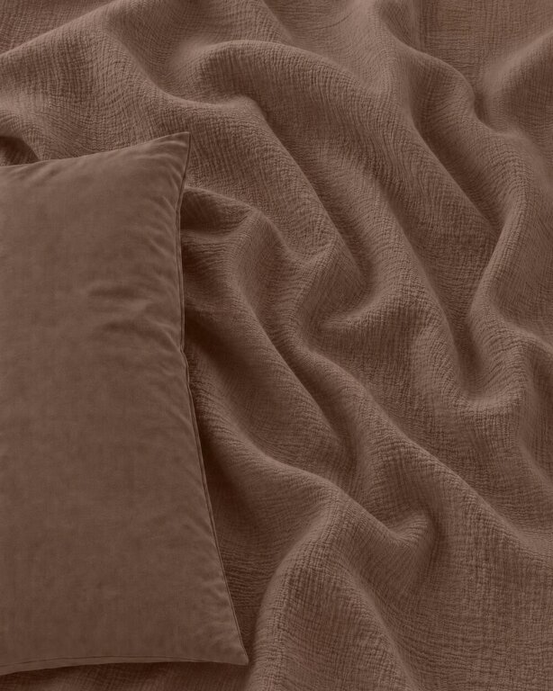 Pościel muślinowa dwuwarstwowa 160x200cm + 2x70x80cm - muślin + bawełna Mocha (13)