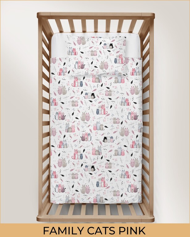 POŚCIEL DZIECIĘCA 90x120 + 40x60 100% BAWEŁNA certyfikat 2-el do Łóżeczka FAMILY CATS PINK (3)