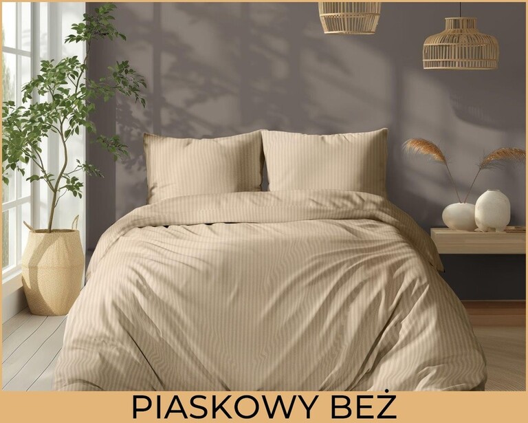 POŚCIEL HOTELOWA 200x220cm ADAMASZEK + 2xPOSZEWKI 70X80 Piaskowo Beżowy (2)