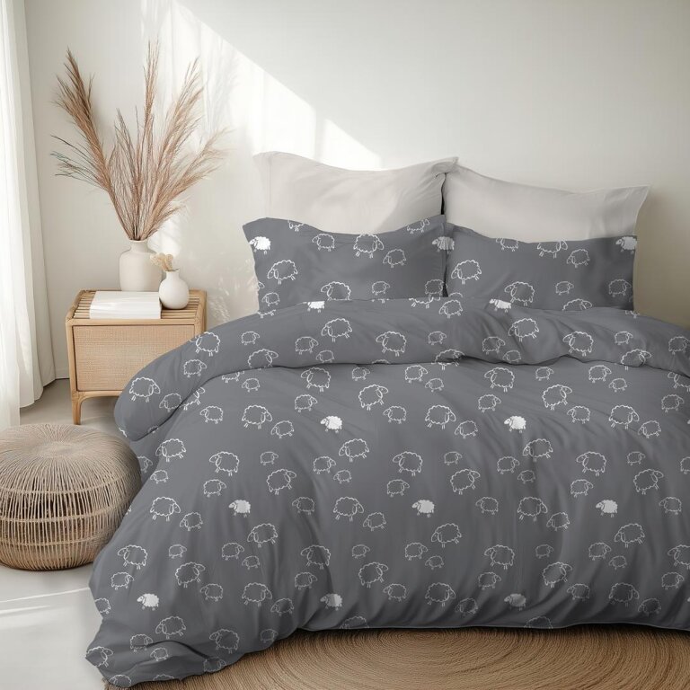 Pościel z Kory 160x200 + 2x70x80 Bawełna 100% Bielawa Produkt Polski - Baranki Szare (7)