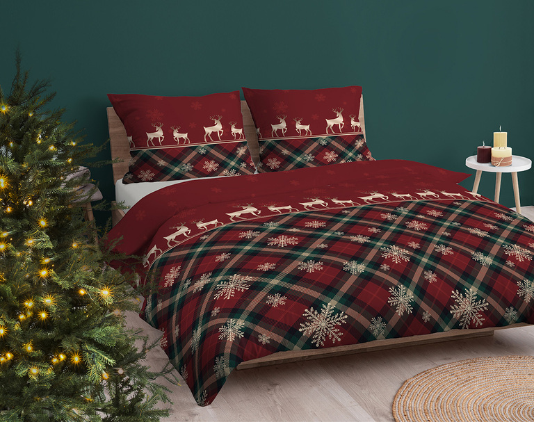 Komplet Pościeli Świątecznej 160x200 + 2x70x80, 100% Bawełna, 140g/m2, wzór:  5818 A (4)