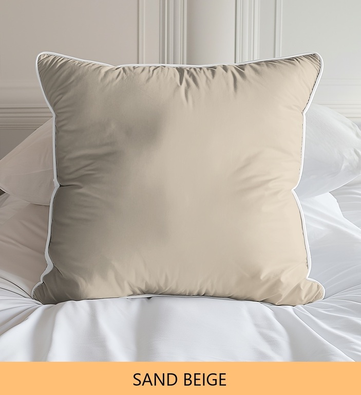 Poszewka 40x40cm z makosatyny - PURE, luksusowa z lamówką kolor SAND BEIGE (1)