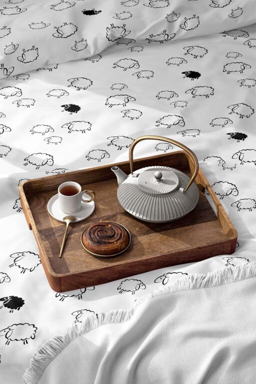 Komplet Pościeli 160x200 + 2x70x80, 100% Bawełna, 140g/m2, wzór: Baranki Białe (7)