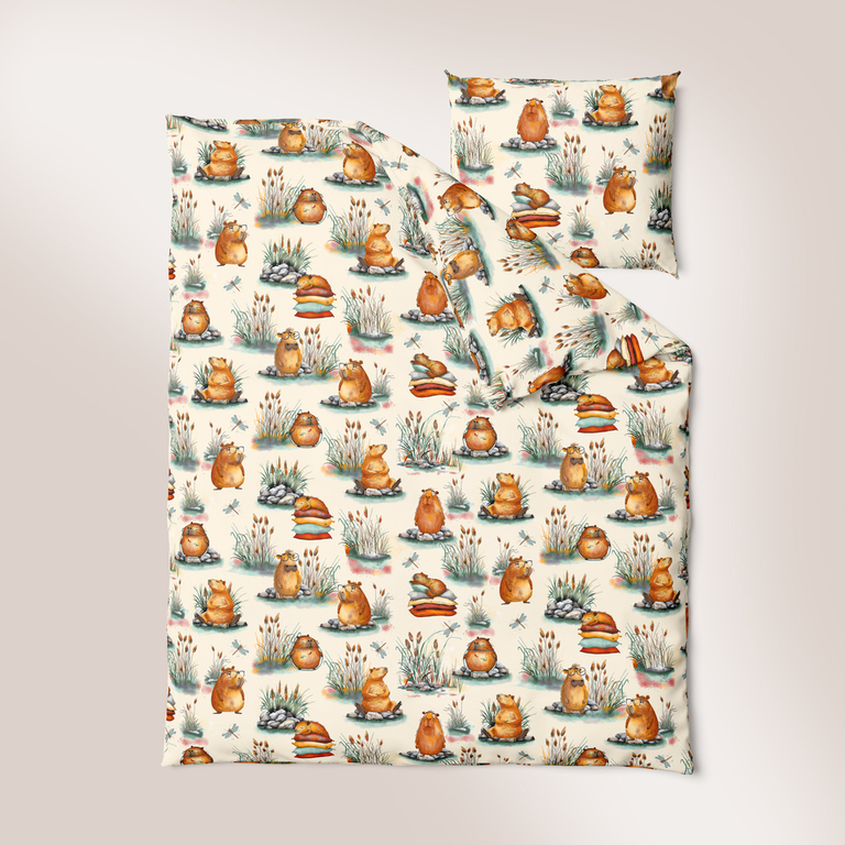 Pościel w kapibary 160x200 pościel kapibara ecru CERTFIKAT - 100% bawełna (2)