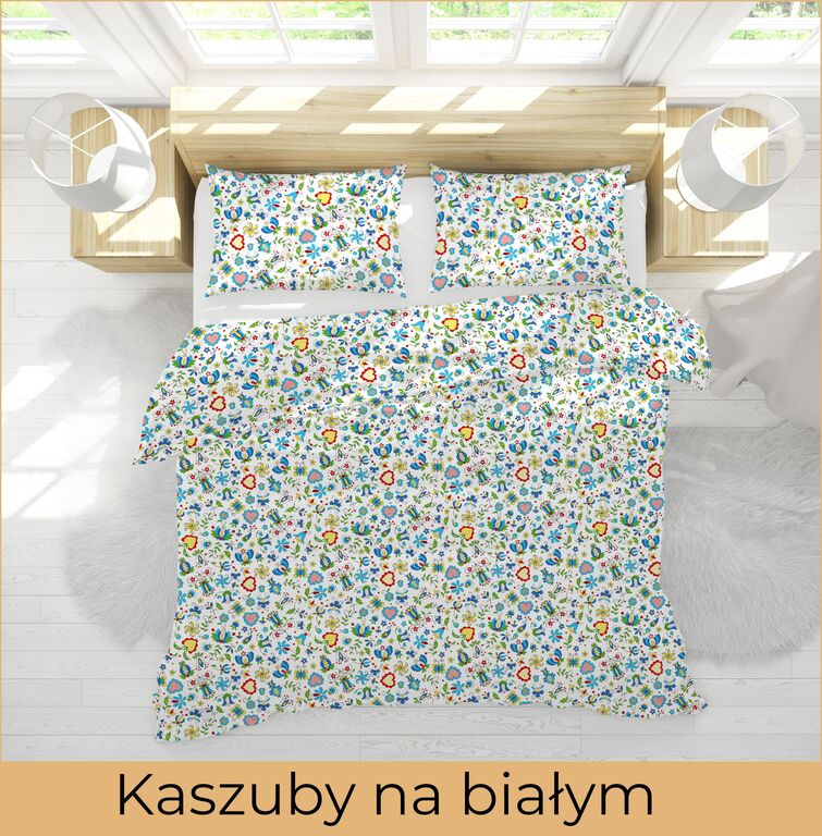 Pościel 160x200cm 2x70x80cm, 140g/m2,100% bawełna Kaszuby białe (3)