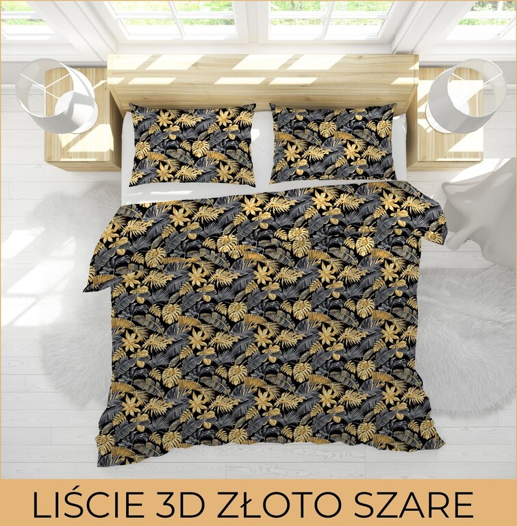 Komplet Pościeli 160x200 + 2x70x80, 100% Bawełna, 140g/m2, wzór:  3D ZŁOTO SZARE (3)