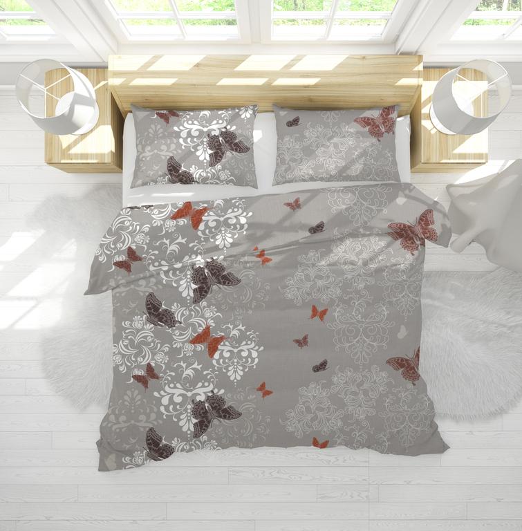 Pościel z Kory 160x200 + 1x70x80 KOMPLET PREMIUM : Motyl Beż (3)