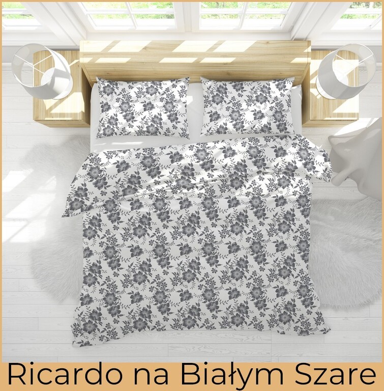 POŚCIEL Z KORY 160x200 + POSZEWKA 70x80 GRUBA  POLSKA BAWEŁNA - Ricardo na Białym Szare (3)