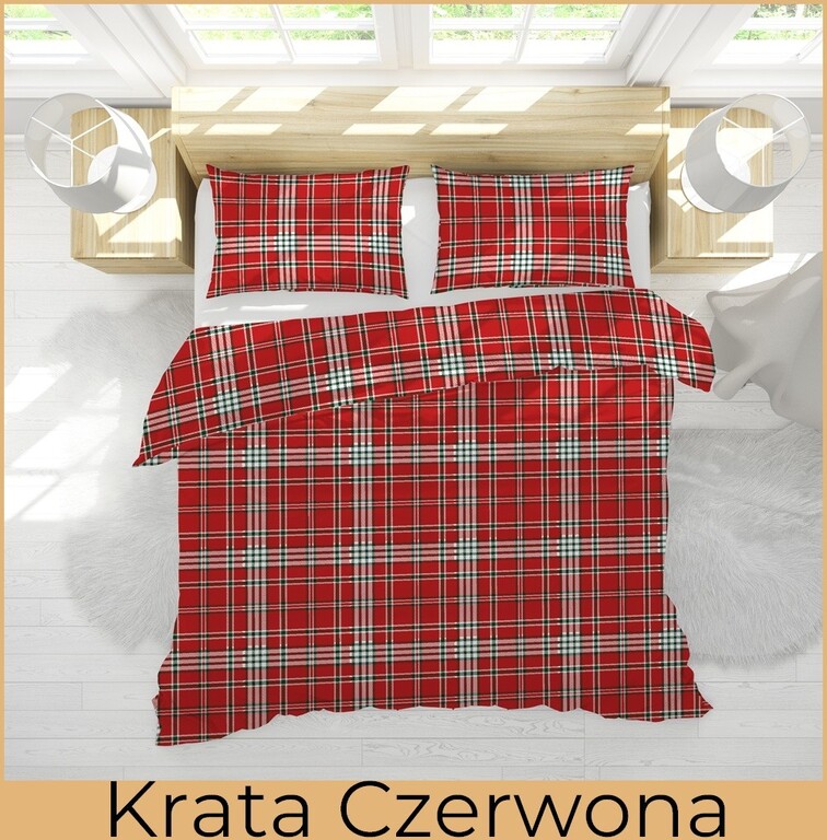 Pościel 140x200cm, 70x80cm, 140g/m2, bawełna 100% : Krata Czerwona (3)