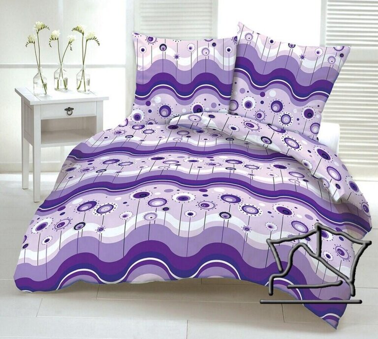 Komplet Pościeli 160x200 + 2x70x80, 100% Bawełna, 140g/m2, wzór: Lizak Fiolet (2)