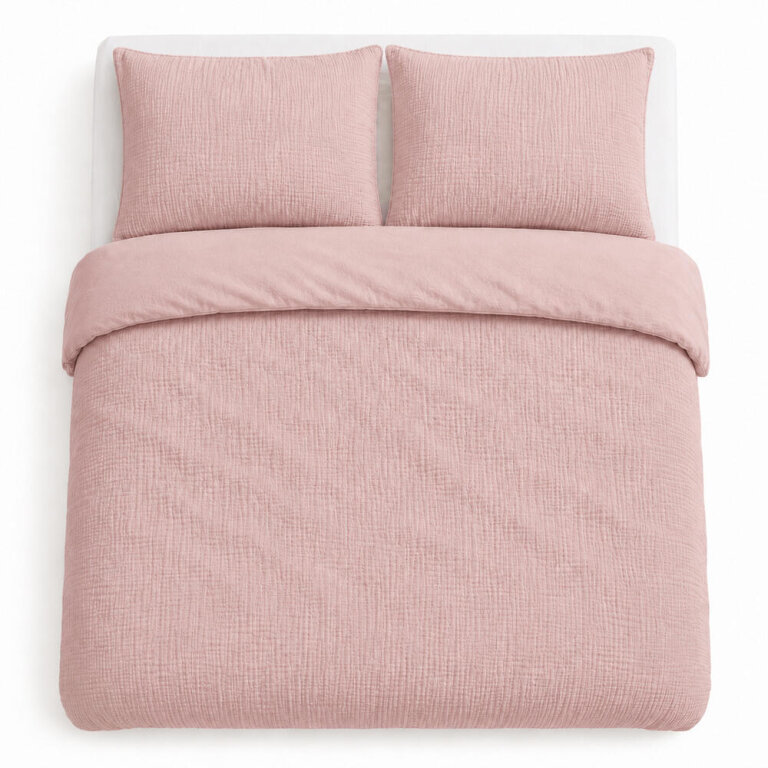Pościel muślinowa dwuwarstwowa 160x200cm + 2x70x80cm - muślin + bawełna Pink (7)