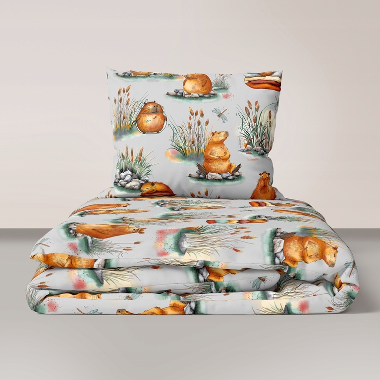 Pościel w kapibary 160x200 pościel kapibara szara CERTFIKAT - 100% bawełna (5)