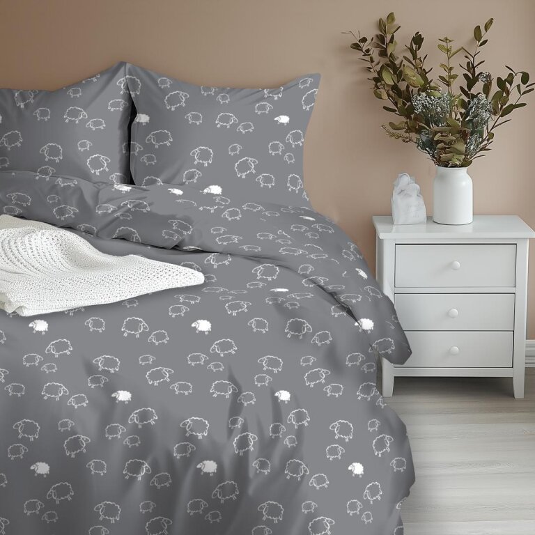 Pościel z Kory 140x200 + 1x70x80 Bawełna 100% Bielawa Produkt Polski - PRESTIGE Baranki Szare (2)