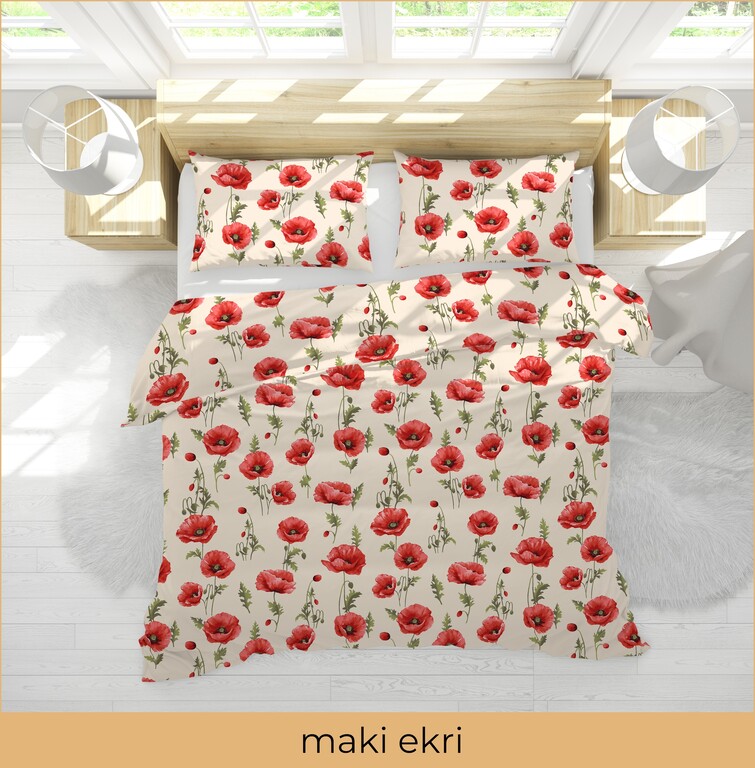 Pościel z Kory 140x200 + poszewka 70x80 POLSKI PRODUCENT - maki ekri (3)