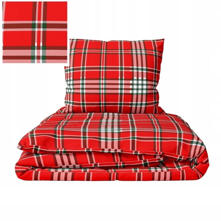 Pościel z Kory 140x200 + poszewka 70x80 POLSKI PRODUCENT - Krata Czerwona (4)