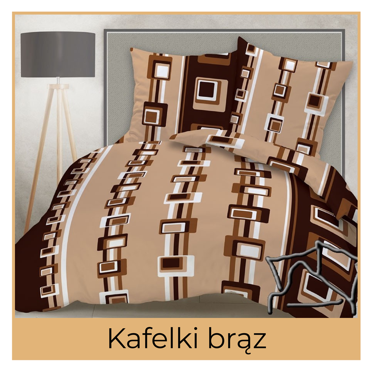 Pościel 140x200cm, 70x80cm, 140g/m2, bawełna 100% Kafelki brąz (4)