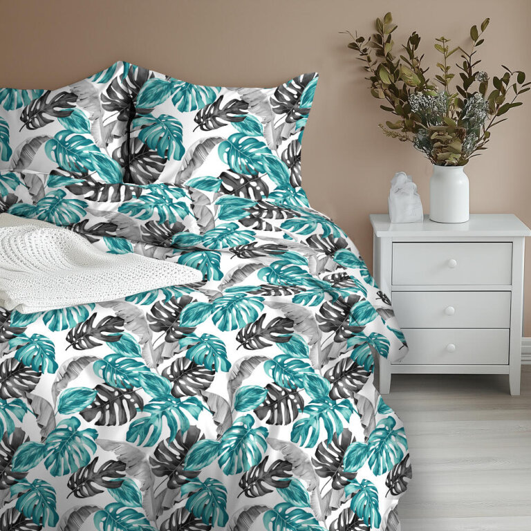 Pościel z Kory 160x200 + 2x70x80 Bawełna 100% Bielawa Produkt Polski - TURKUS LIŚCIE 3D (8)