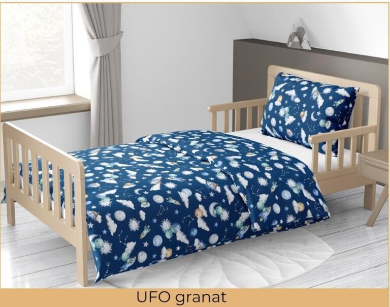 Pościel DZIECIĘCA 160x200 poszewka 50x70 dla dziecka 100% bawełna CERTYFIKAT Ufo granat (3)