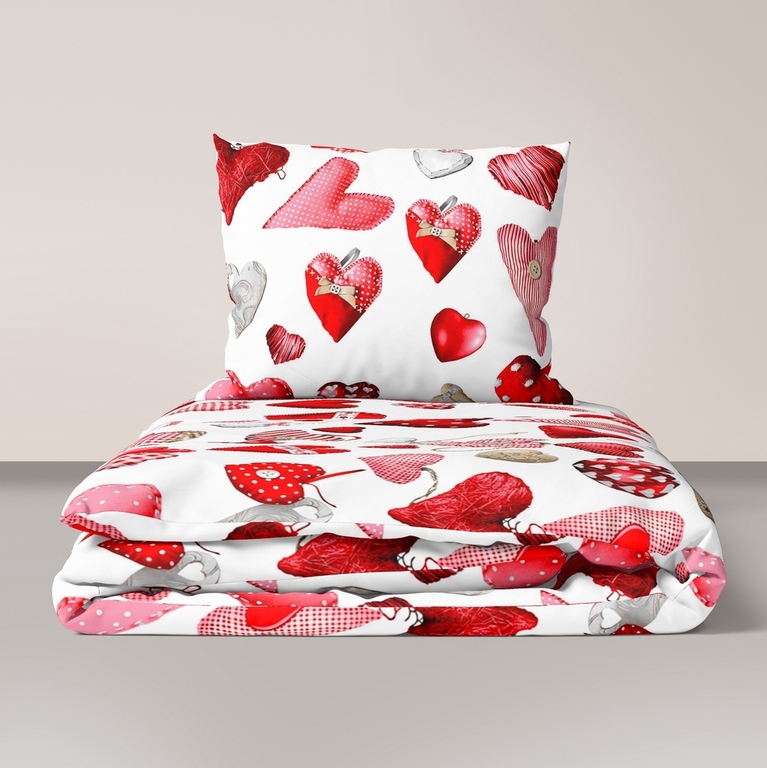 Pościel z Kory 160x200 + 2x70x80 Bawełniana Produkt Polski Bielawa - WALENTYNKI BIAŁY (1)