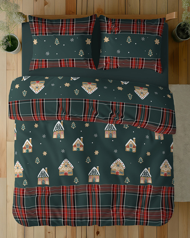 Komplet Pościeli Świątecznej 160x200 + 2x70x80, 100% Bawełna, 140g/m2, wzór: 5816 B (1)
