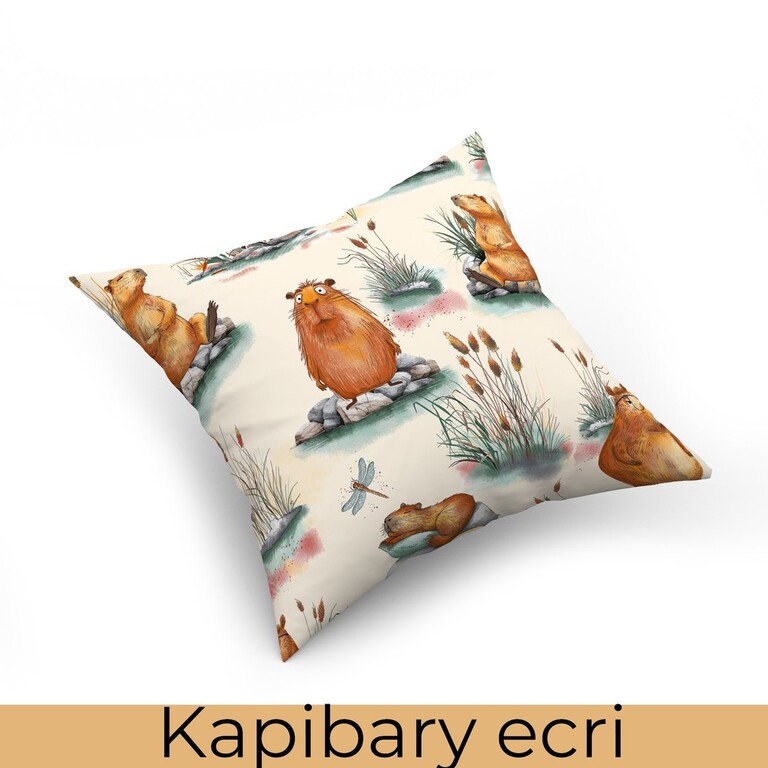 Poszewka na poduszkę jasiek 40x40cm 100% BAWEŁNA, Kapibary ecri (2)