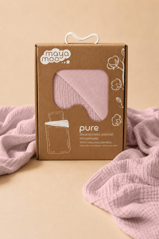 Pościel muślinowa 100x135 dziecięca - dwuwarstwowy muślin 140g/m2 + bawełna 120g/m2 Pink (5)