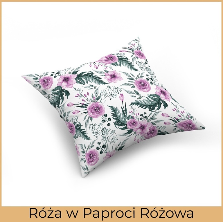 Poszewka na poduszkę jasiek 40x40cm, 100% Bawełna Róża w paproci różowa (2)