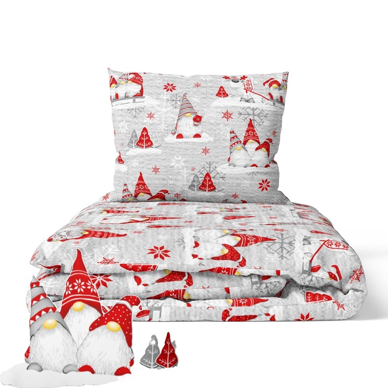  Pościel z Kory 220x200  + 2 poszewki Świąteczna PREMIUM 100% bawełna polska : Skrzaty Czerwone (2)