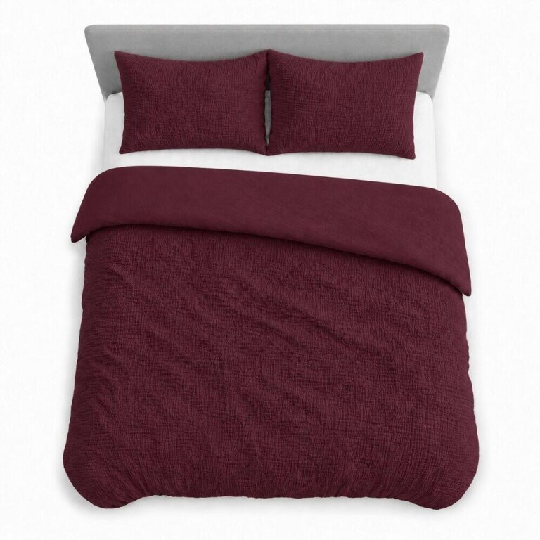 Pościel muślinowa dwuwarstwowa 220x200cm + 2x70x80cm - muślin + bawełna Burgundy (10)