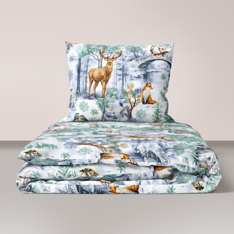  Pościel DZIECIĘCA 160x200 poszewka 50x70 dla dziecka 100% bawełna CERTYFIKAT Winter Forest Green (1)