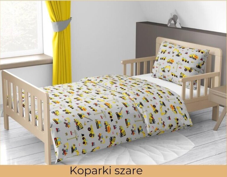 Pościel DZIECIĘCA 160x200 poszewka 50x70 dla dziecka 100% bawełna CERTYFIKAT Koparki szare (3)