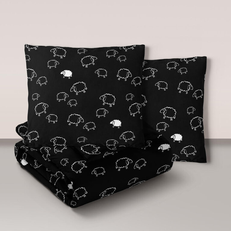 Pościel z kory 200x220 cm + 2x 70x80 cm POLSKA PRODUKCJA , wzór: Baranki Czarne (1)