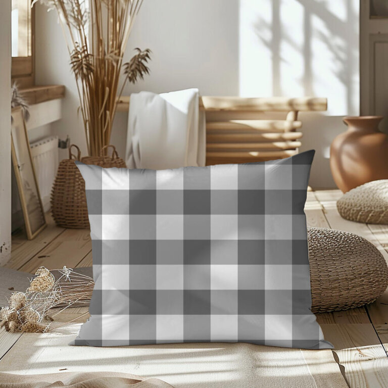Poszewka na poduszkę 50x60cm BAWEŁNA CERTYFIKAT - Krata szara (7)