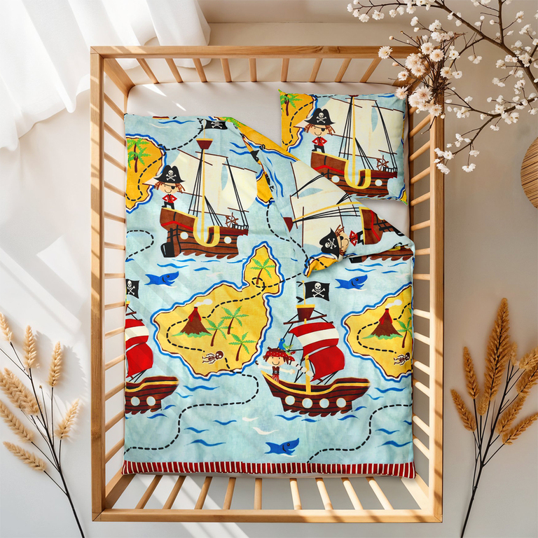 POŚCIEL DZIECIĘCA 90x120 + 40x60 100% BAWEŁNA certyfikat 2-el do Łóżeczka Piraci (4)